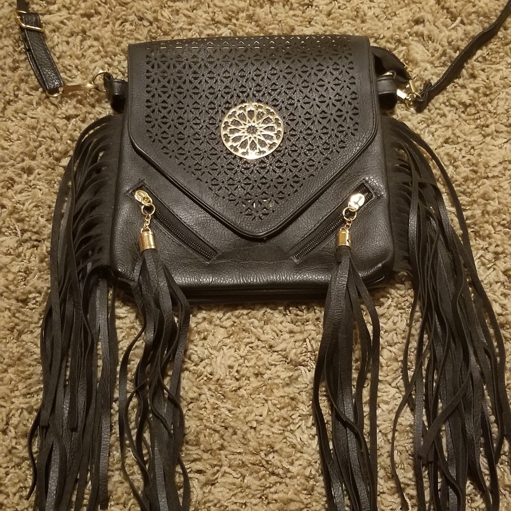 Black fringe crossbody purse